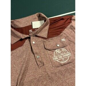 Men’s AG Gear Fore The Farmer Golf Polo Shirt LARGE Maroon Snap Farm Pro Stretch